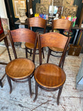 Set of 4 Antique Fischel Bentwood Bistro Chairs, Early 20th Century, Czech — Art Nouveau Cafe Dining Chairs