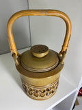 1970s Handmade Jersey Pottery Lidded Jar with Bamboo Handle