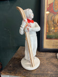 1950s Lomonosov Porcelain Figurine – Girl Skier by Elizabeth N. Lupanova – 21cm High