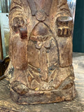 Carved sash bow, sleeves and feet on antique Chinese wood ancestor figure