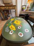 Vintage 1970s St Michael Melamine Tray – Olive Green with Mustard Yellow Floral Poppy Design