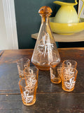 Festival of Britain 1951 Souvenir Rose Glass Decanter & Shot Glasses