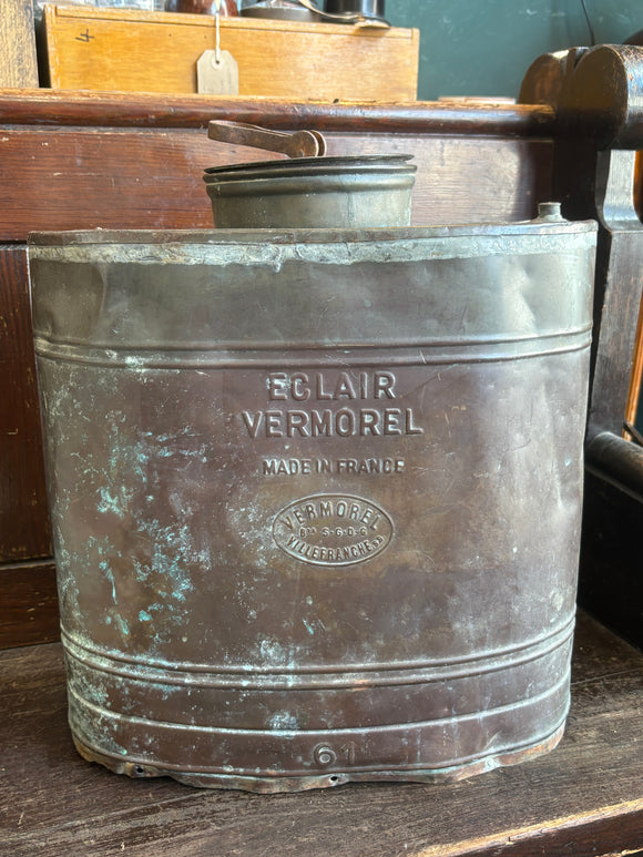 Antique French copper backpack sprayer with Vermorel Eclair mark