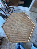 Antique Bamboo Occasional Table | Scorched Tortoiseshell Finish, Woven Rattan Top, Victorian/Edwardian