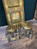 Art Nouveau brass and glass double inkwell