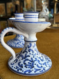 Pair of Vintage Italian Ceramic Chamberstick Candle Holders – Hand Painted
