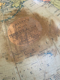 Close-up of the Philip's 9 inch terrestrial globe cartouche, George Philip & Son Ltd, 32 Fleet Street, London