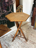 Antique Bamboo Occasional Table | Scorched Tortoiseshell Finish, Woven Rattan Top, Victorian/Edwardian