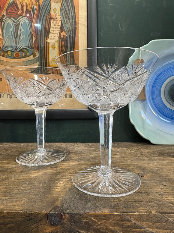Pair of 1950s Bohemian Cut Crystal Coupes