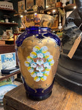 Mid century cobalt blue and gold Czech revival style Bohemian glass vase, 19cm high
