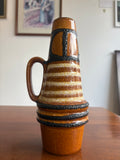 Mid-Century Scheurich West German Pottery Jug Vase – Brown, Cream & Black