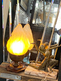 Vintage Art Deco Flame Glass Shade Lamp – Rewired & Ready to Use