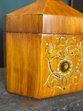 Octagonal Hand-Painted Toleware Tea Caddy with Floral Design