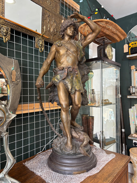 Large vintage spelter figure of a hunter after Auguste Moreau