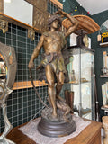 Large vintage spelter figure of a hunter after Auguste Moreau