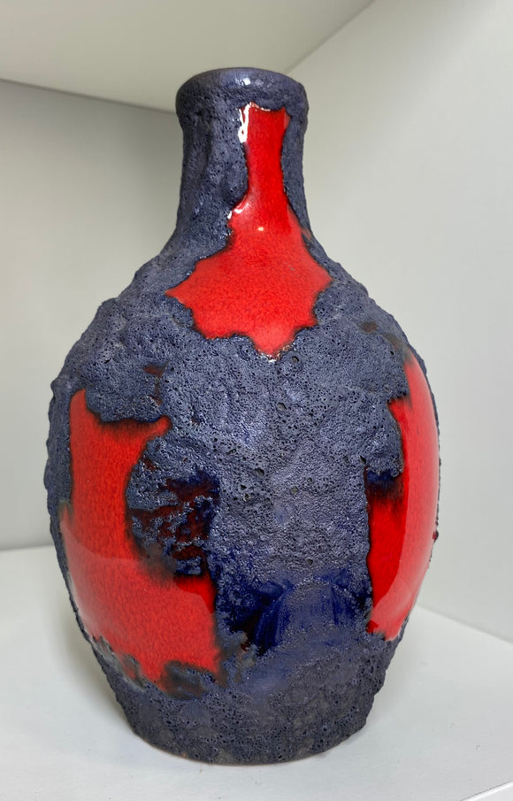 Rare 1960s West German Marei Keramik Fat Lava Vase – Red & Volcanic Glaze