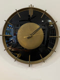 Stylish 1960s French Wall Clock – Brass & Black Glass with Quartz Movement