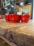 Vintage 1970s West German Pottery Breakfast Set – Butter Dish, Jam Pot, Salt & Pepper Shakers, 6 Egg Cups – Retro Red Glaze