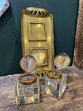 Art Nouveau brass and glass double inkwell