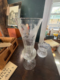 Edinburgh Crystal Trumpet Vase — Cut & Etched Thistle Pattern, Scotland, 21.5cm