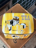 Vintage Twinings Tea Tin – 1950s/60s Yellow Storage Tin with Chrome Tea Set Graphics