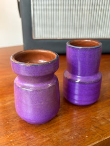 Pair of small purple West German pottery pots, mid-century modern