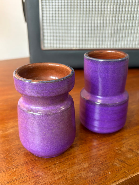 Pair of small purple West German pottery pots, mid-century modern