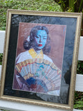 Framed original vintage print of ‘The Fan’ by Cecil Beall