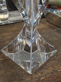 View of base of clear crystal candle holder modernist design Rogaska