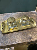 Art Nouveau brass and glass double inkwell