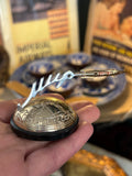 Handheld view showing scale of Soviet Vostok desk figurine