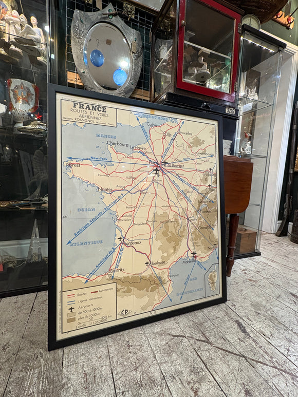 Vintage French map of France by Editions Rossignol showing roads and air routes