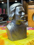 Aluminium bust of Maxim Gorky, 1981 – Soviet-era sculpture from Leningrad, vintage Russian metal art