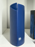 Side view of ASA Selection blue sculptural vase, German made