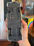 Underside of Lucky Sports Car toy showing wheels and chassis