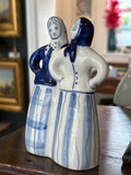 Vintage 1970s Russian Gzhel porcelain figurine – hand painted peasant women