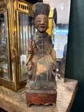 Antique Chinese carved wood ancestor figure of seated Qing official, front view