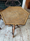 Antique Bamboo Occasional Table | Scorched Tortoiseshell Finish, Woven Rattan Top, Victorian/Edwardian