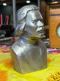 Aluminium bust of Maxim Gorky, 1981 – Soviet-era sculpture from Leningrad, vintage Russian metal art