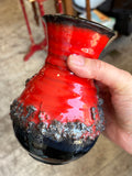 Vintage West German Fat Lava Vase | Red & Black Volcanic Glaze Pottery | 1960s 70s Mid Century Ceramic | 16.5cm | WGP Scheurich Style