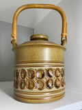 1970s Handmade Jersey Pottery Lidded Jar with Bamboo Handle