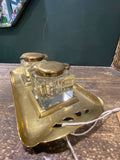 Art Nouveau brass and glass double inkwell