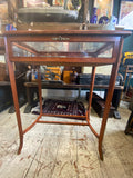 Edwardian Mahogany Bijouterie Display Table – Velvet-Lined Jewellery Cabinet with Bevelled Glass Top