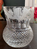 Edinburgh Crystal whisky glass with cut diamond base and etched thistle pattern