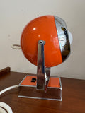 Vintage 1970s Orange Space Age Eyeball Desk Lamp — Chrome, Adjustable, PAT Tested