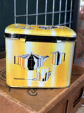 Vintage Twinings Tea Tin – 1950s/60s Yellow Storage Tin with Chrome Tea Set Graphics