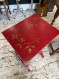 Chinoiserie Style Red & Gold Painted Side Table, Early 20th Century — Dragonfly & Botanical Decoration, Faux Bamboo Legs