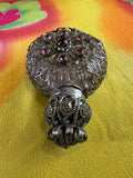 Vintage 1970s Czech Glass Perfume Bottle — Amethyst Filigree, Crown Stopper, Rhinestones, Dauber