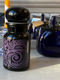 1960s Belgian Black Glass Apothecary Jar with Psychedelic Purple Design