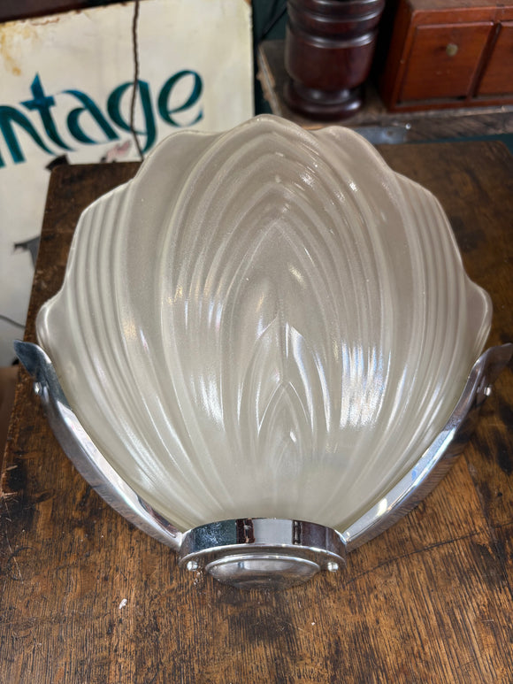 Art Deco frosted glass and chrome wall light sconce. 
